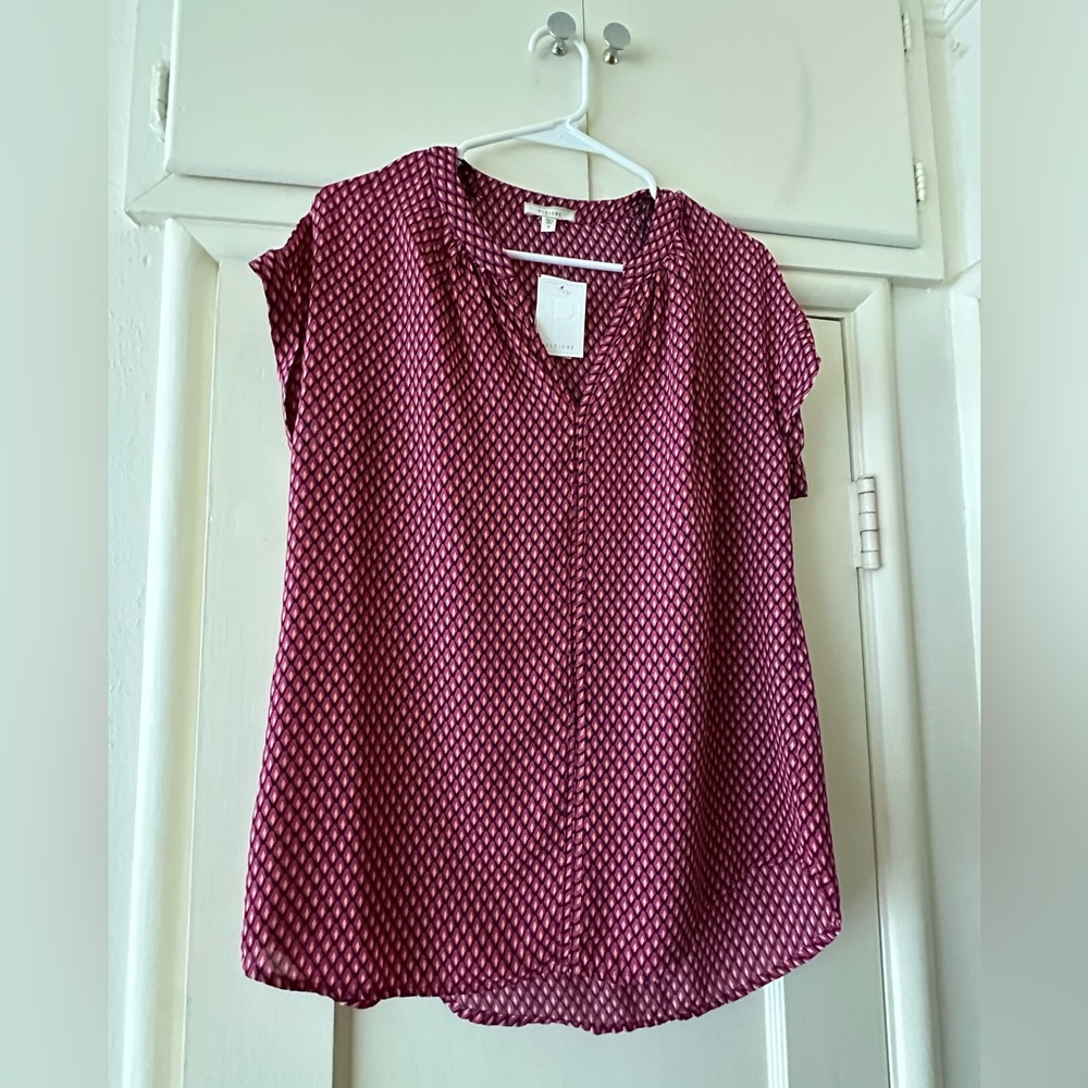 NWT Pleione Print Short Sleeve Blouse, Size S